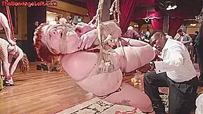 BDSM public sub pussytoyed in suspension bondage session