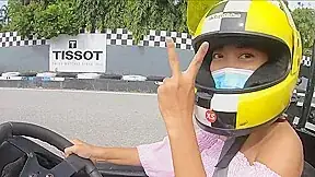 Cute Thai amateur teen girlfriend go karting and recorded on video after