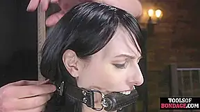 Poor BDSM ballgagged GF whipped and pussytoyed with Hitachi