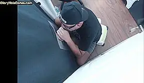 Gloryhole gay loves jerking big dick while sucking it