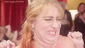 Obedient public BDSM slut punished with stones weight