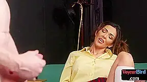 College uniform voyeur teases professor cock till cumshot