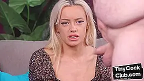 SPH CFNM domina with disgusted face jerks small cock guy